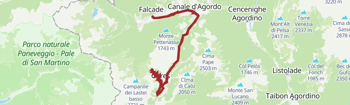 Route map: Canale d'Agordo - Gares - Route n°2 - Falcade Bike Trail